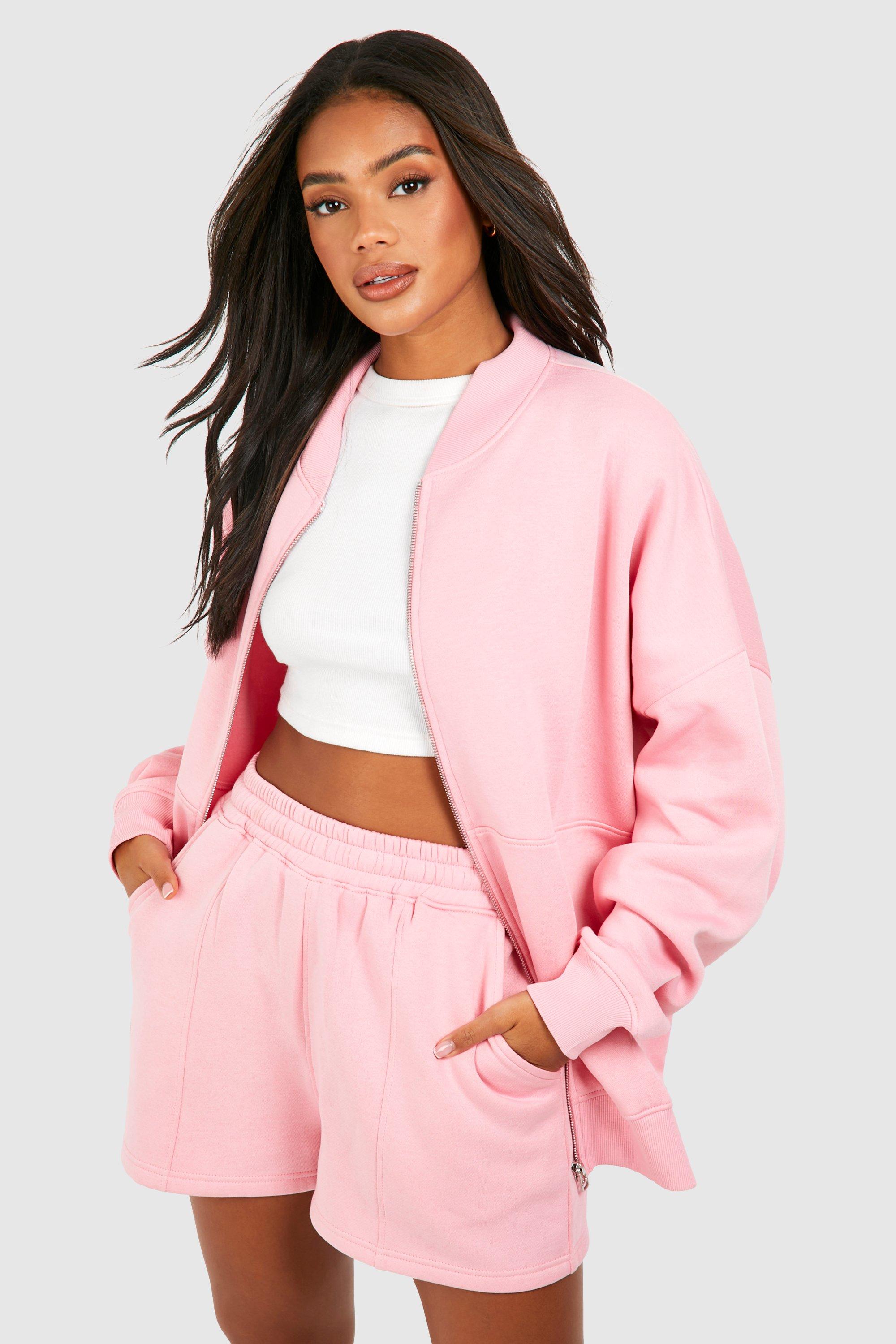 Womens Bomber Zip Through Short Tracksuit - Pink - S, Pink